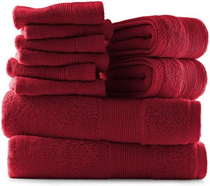 Hearth & Harbor Bath Towels for Bathroom - 100% Ring Spun Cotton Luxury Bathroom Towels - Ultra Soft & Highly Absorbent, Bath Towels Set of 10 - Burgundy Red