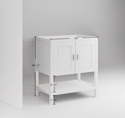 30" White Freestanding Bath Vanity with Open Shelf Sink Base Cabinet Without Top (White Monterey, 30" Wx21 Dx34.5 H)