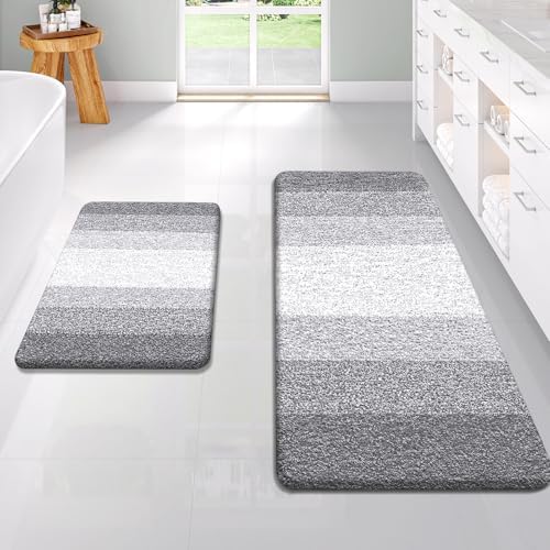 OLANLY Micorfiber Bathroom Rug Set 2 Piece, 47"x20"+24"x16"