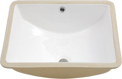 Mocoloo Undermount Bathroom Sink 18 x 14 Inch Rectangle Porcelain White Ceramic Bathroom Sink Deep Basin with Overflow Drain Under the Counter Rectangular Undermount Vanity Sink for Lavatory