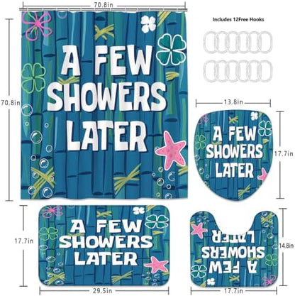 Yddsky 4Pcs Funny Ocean Cartoon Shower Curtain Set with Non-Slip Rugs,Toilet Lid Cover & Bath Mat,Waterproof Bathroom Curtain Sets,Cute Blue Sea Bathroom Decor for Kids,Women,Girls