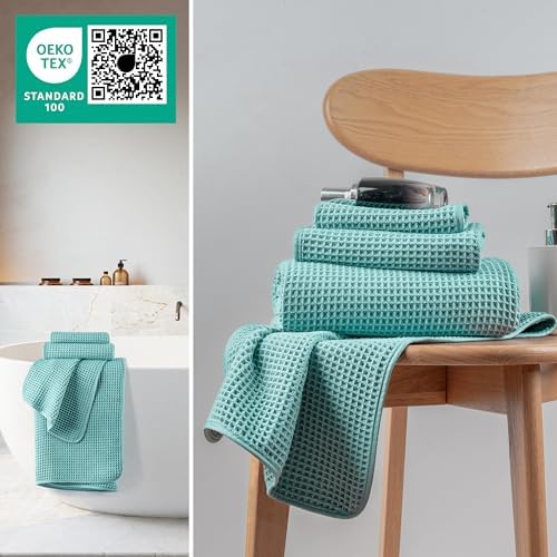 MICROFI Microfiber Waffle Bath Towels, 3 Pieces, Oversized, Soft, Absorbent, Fast Drying, Lint Free, Includes Bath, Face and Hand Towels 430 GSM