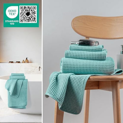 MICROFI Microfiber Waffle Bath Towels, 3 Pieces, Oversized, Soft, Absorbent, Fast Drying, Lint Free, Includes Bath, Face and Hand Towels 430 GSM