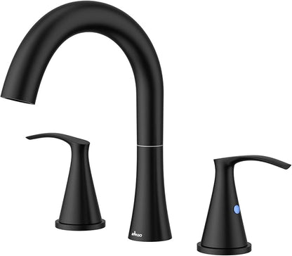 APPASO Black Bathroom Faucets 3 Hole, Matte Black Bathroom Sink Faucet with Supply Lines & Pop Up Drain, SUS304 Stainless Steel 8 Inch Widespread Bathroom Faucet for Vanity RV Farmhouse Sink