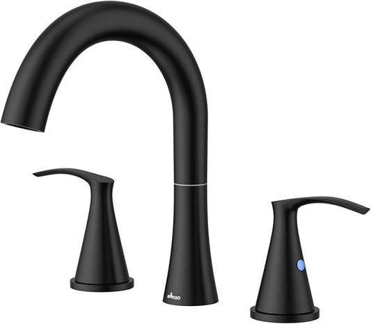 APPASO Black Bathroom Faucets 3 Hole, Matte Black Bathroom Sink Faucet with Supply Lines & Pop Up Drain, SUS304 Stainless Steel 8 Inch Widespread Bathroom Faucet for Vanity RV Farmhouse Sink
