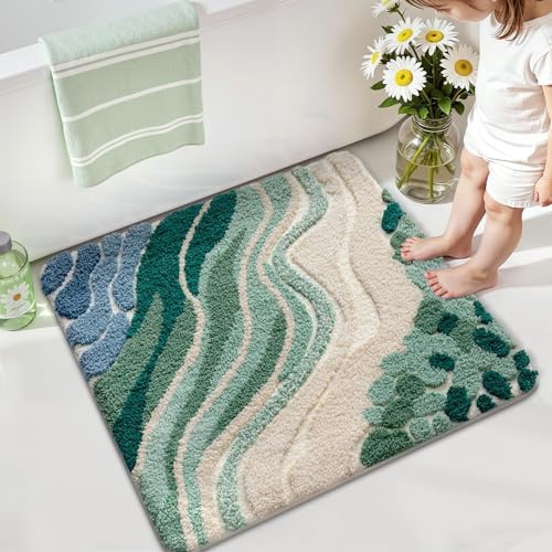 LUMI Beach Bathroom Rug Square 26x26, Soft Absorbent Bath Mat, Non Slip