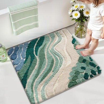 LUMI Beach Bathroom Rug Square 26x26, Soft Absorbent Bath Mat, Non Slip