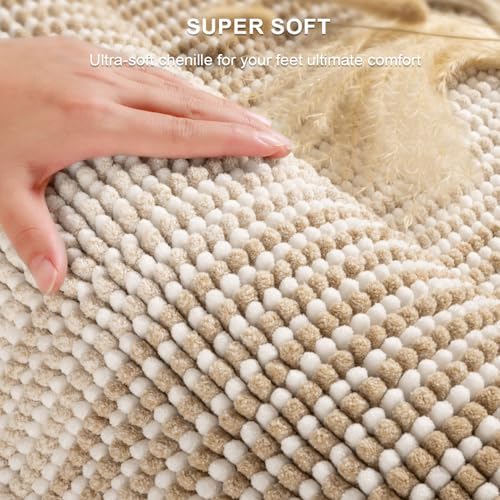 BSICPRO Bathroom Rugs Sets 2 Piece, Non Slip Boho Bath Mats, Beige