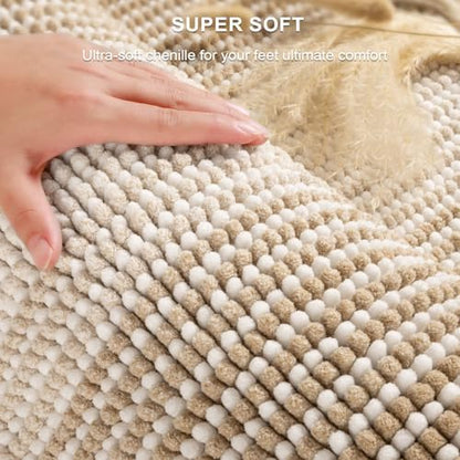 BSICPRO Bathroom Rugs Sets 2 Piece, Non Slip Boho Bath Mats, Beige