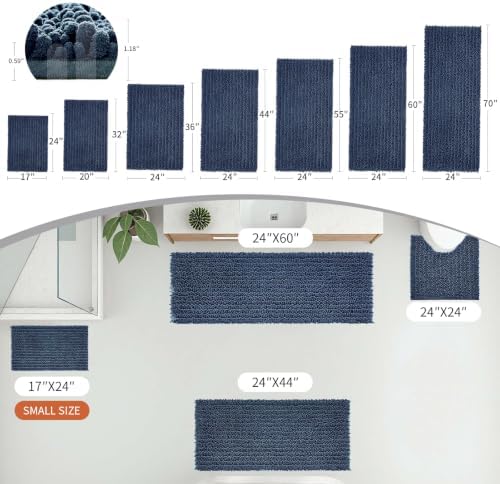 Disolla Blue Bathroom Runner Rug 24x55 Inch - Long Chenille Bath Mat, Extra Soft Shaggy Plush Absorbent Runner, Non-Slip Washable Rug for Tub, Bedside and Kitchen