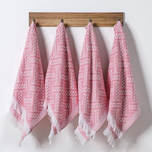 HunnmingRe 4 Pack Boho Hand Towel for Kitchen, Pink,White