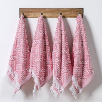 HunnmingRe 4 Pack Boho Hand Towel for Kitchen, Pink,White