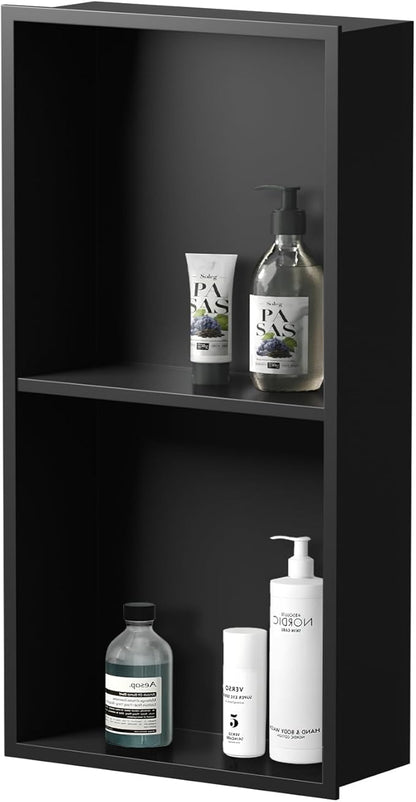 304 Stainless Steel Recessed Shower Niche 24" X 12" No Tile Needed | Waterproof Rustproof Matte Black Bathroom Niche for Shower Double Shelves, for Shower Wall &Bathroom Storage and Space Saving