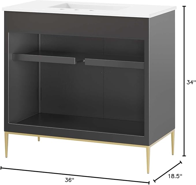 Modway Awaken Bathroom Vanity Cabinet, 36", White Black
