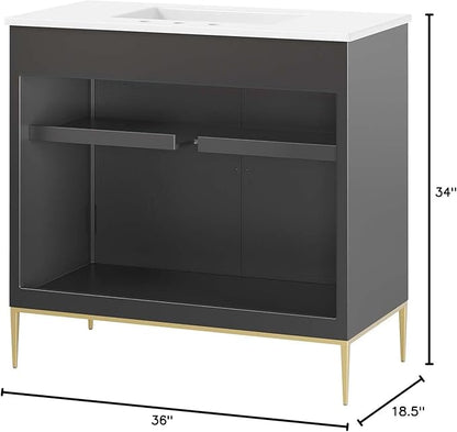 Modway Awaken Bathroom Vanity Cabinet, 36", White Black