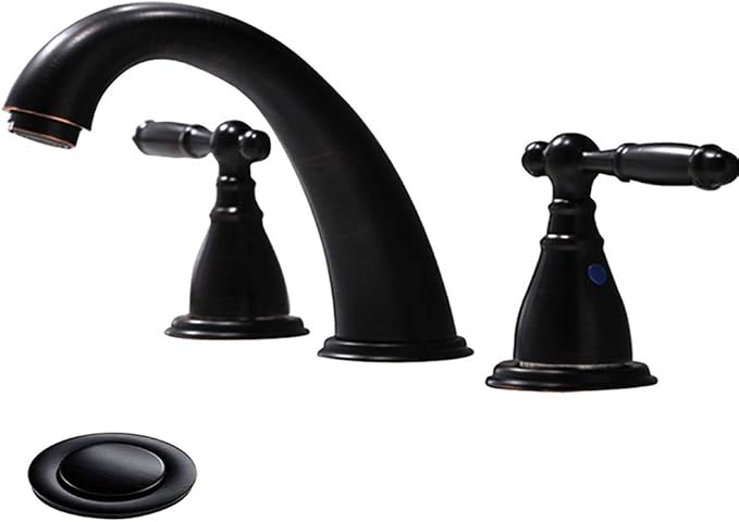 8 Inch 3 Hole Oil Rubbed Bronze Widespread Bathroom Faucet,Lavatory 2 Handles Vanity Sink Faucet with Copper Pop Up Drain, WF008-4-ORB