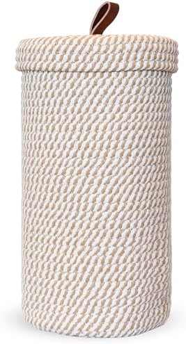 Toilet Paper Holder Handmade – Woven Cotton Toilet Paper Stand & Storage Basket with Lid, Freestanding Organizer for Bathroom, Fits 3 Mega Rolls Gradient Brown 14'' x 7''