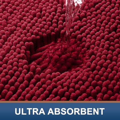 Smiry Luxury Chenille Toilet Rugs U-Shaped 20x20, Soft Absorbent Non-Slip Contour Bathroom Rugs for Toilet, Machine Washable Contoured Bath Mats, Red