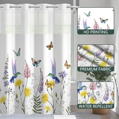 No Hook Shower Curtain with Snap-in Liner 71x74 Inch