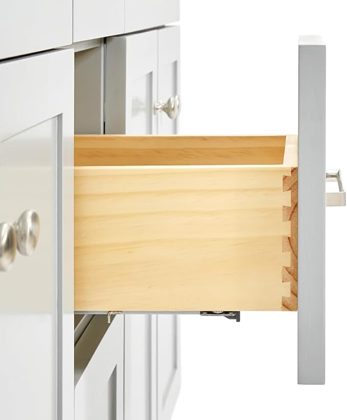 ARIEL Hamlet 60-inch Bathroom Vanity Base Cabinet,Solid Wood, 4 Soft Closing Doors, 3 Dovetail Drawers, Brushed Nickel, Grey