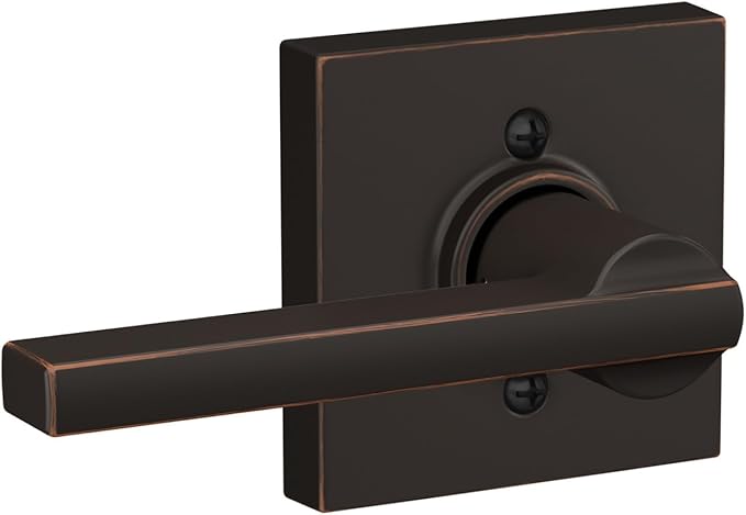Schlage F10 LAT 716 COL Latitude Lever with Collins Trim Hall & Closet Passage Door Lock, Aged Bronze