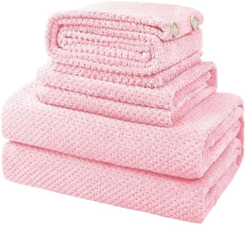 MaopaoBeauty Pink Towels 4 Piece Pink Towel Set, 35x70 in Extra Large Bath Towel Hand Towels Hair Towels Washcloths - Highly Absorbent Quick Dry, Soft Towel Set for Bathroom, Pack of 4