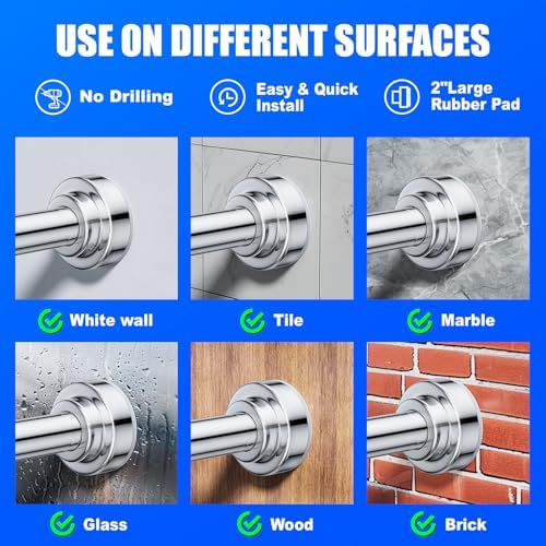 Ausemku Shower Curtain Rod - 32-43 Inch Rustproof Tension Rod, Non-Slip Spring Design, No Drilling Adjustable Curtain Rod for Bathroom, Kitchen, and Closet（Silver）