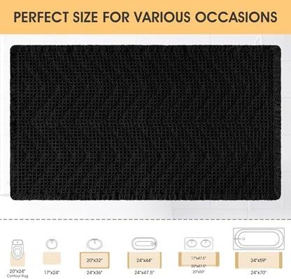 Upgrade Waffle Bath Mat, Boho Bathroom Rugs Absorbent Non Slip, Ultra Soft Bathroom Mat, Machine Washable Knit Bath Rugs with Herringbones for Bathroom, Bedroom, Kitchen, Shower, Tub, 32"x20", Black