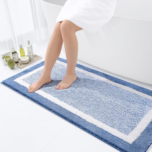 OLANLY Bathroom Runner Rugs 47x24, Long Bath Mats for Bathroom Floor, Blue