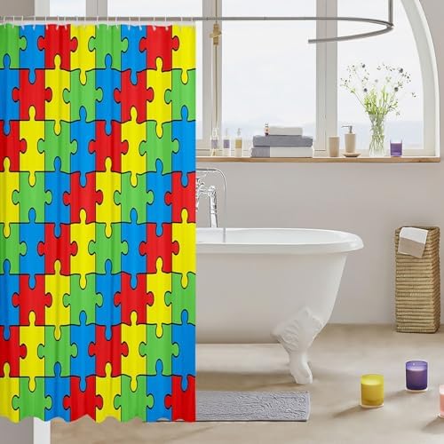 Feelyou Funny Colorful Blocks Kids Shower Curtain Boys Girls Abstract Geometric Bathroom Waterproof Accessories with 12 Hooks 72x84 Inches Game Pieces Fractal Hobby Bright Multicolor Room Decor