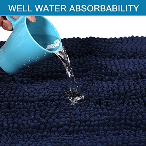 H.VERSAILTEX 2 Piece Bathroom Set - Super Absorbent Chenille Striped Bath Mats and Rugs - Non-Skid, Machine Washable Floor Mats (Navy, 24 x 36 Plus 20 x 32 Inches)