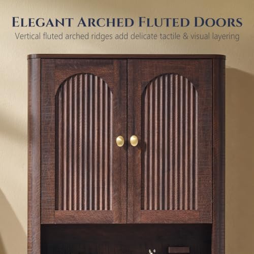 Bathroom Fluted Arched Wall Cabinet Set 2, 23.6''W Medicine Cabinet, Brown