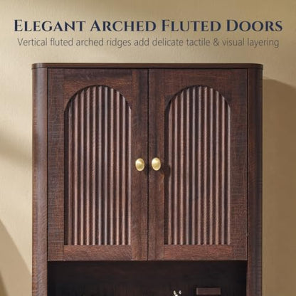 Bathroom Fluted Arched Wall Cabinet Set 2, 23.6''W Medicine Cabinet, Brown