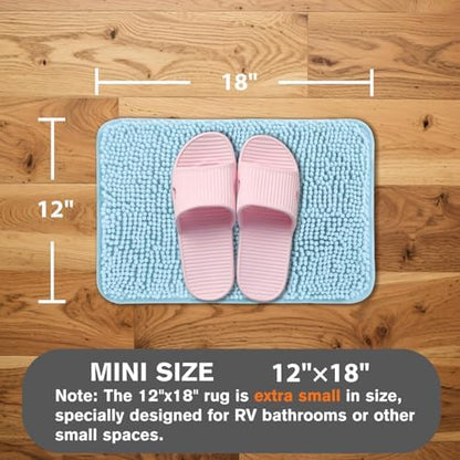 Small Bathroom Rug 12"x18" – Washable and Absorbent Bath Mat, Non Slip, Thick Soft Chenille Bath Rugs for Bathroom, Shower, Sink, Dog mat(Light Blue)