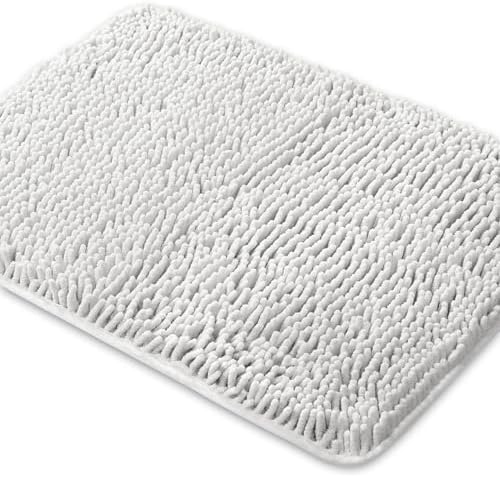 Yeaban Chenille Light Gray Bathroom Rug 24"x36", Non-Slip Rubber Backing