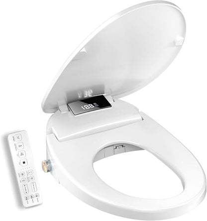 Electric Heated Bidet Toilet Seat with Remote Control, Adjustable Warm Water & Pressure, Air Drying, Self-Cleaning Nozzle, Oscillating Cleaning, Display Screen, Slow Closed Lid - Round