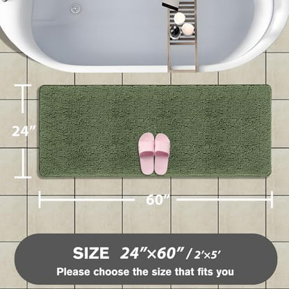Bathroom Runner Rug 24 x 60 Inch – Extra Large Long Bath Mat | Absorbent and Washable Thick Chenille Bath Rug Non-Slip Runner Rug for Bathroom, Shower, Sink(Loden Green)
