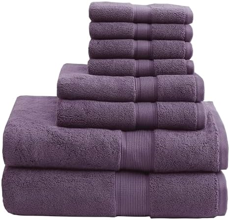 Madison Park 800GSM 100% Cotton Bathroom Bath Towel Set of 8, Purple