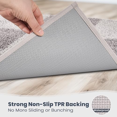PURRUGS Bathroom Rug Non-Slip Machine Washable 24" x 60", Super Absorbent and Quick-Dry Bath Mat, Extra Soft and Plush Bath Rug for Shower, Bathtub and Sink, Light Grey & Grey