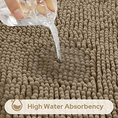 HOMEIDEAS Taupe Chenille Bathroom Rugs Set of 3, Non Slip Bath Mat