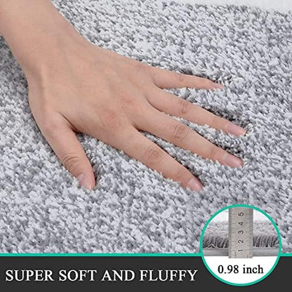 Pauwer Bathroom Rugs Sets 2 Piece, Non Slip Washable Bath Mat, Light Grey