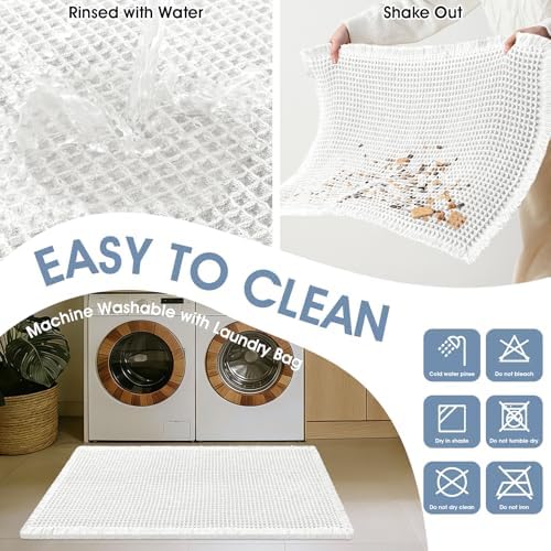 ACCUMTEK Upgraded Waffle Bath Mat, 36"x24" White, Super Absorbent Non-Slip Quick Dry Bathroom Rugs with Tassels, Machine Washable Ultra Soft Boho Bath Rugs for Floor, Toilet Mats Boho Farmhouse Decor