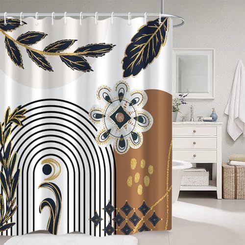 Black and Gold Boho Shower Curtain for Bathroom 72x78 Inch