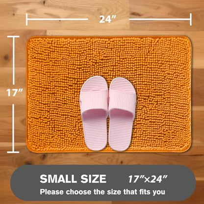 Flame Orange Bathroom Rugs – Absorbent and Washable Bath Mat, Non-Slip, Thick Soft Chenille Bath Rugs for Bathroom Floor, Shower, Sink - 17" x 24"