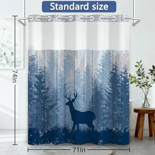 No Hook Shower Curtain with Snap in Liner 71x74 Inch
