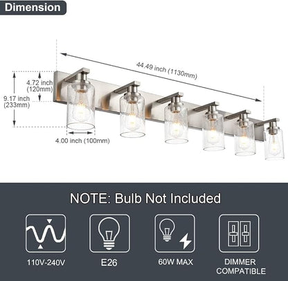 Bathroom Light Fixtures with Seeded Glass Shades, 6-Lights Vanity Lights Wall Mount Home Lighting for Kitchen Over Mirror