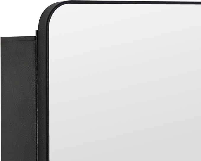 Black Bathroom Medicine Cabinet with Round Corner Framed Door, 40 x 25.5 inch, Recessed or Surface Mount, with Adjustable Glass Shelves
