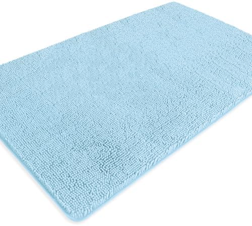 Bathroom Rugs 36 x 60 Inch – Extra Large Bath Mat | Absorbent and Washable Thick Chenille Bath Rugs Non-Slip Runner Rug for Bathroom, Shower, Tub(Light Blue)