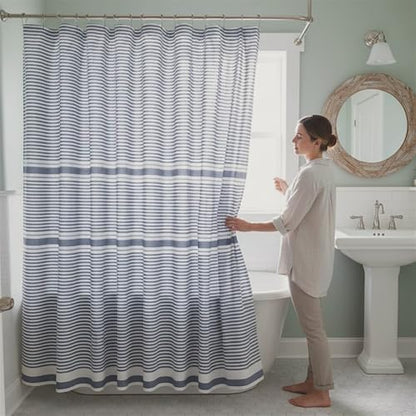 Serafina Home Nautical Denim Blue & White Cotton Fabric Shower Curtain