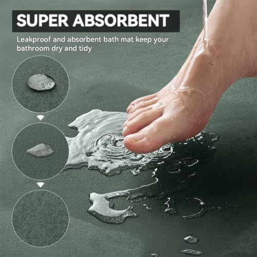 MontVoo -Bath Mat Rug-Rubber Backing Non Slip Quick Dry Absorbent Thin Bathroom Rugs Fit Under Door-Faux Suede Surface Bathroom Floor Mats-Shower Rug for in Front of Bathtub Shower Green 17"x27.5"